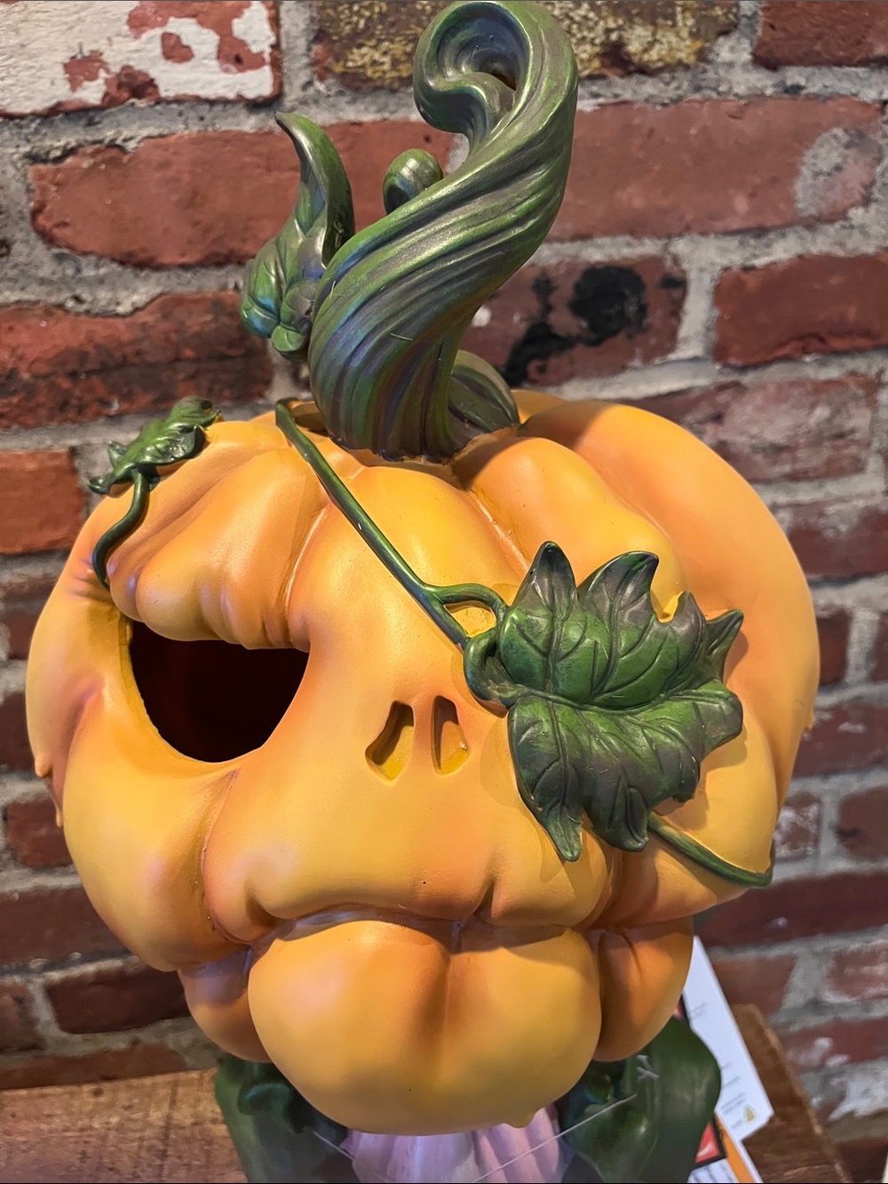 Whimsical Orange Pumpkin Figurine with Pink Accent - Picture 2 of 14